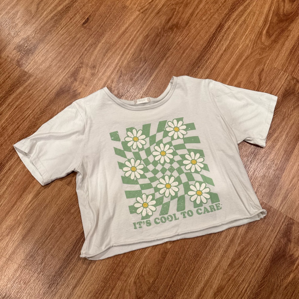 Altar'd State White and Green Crop Top